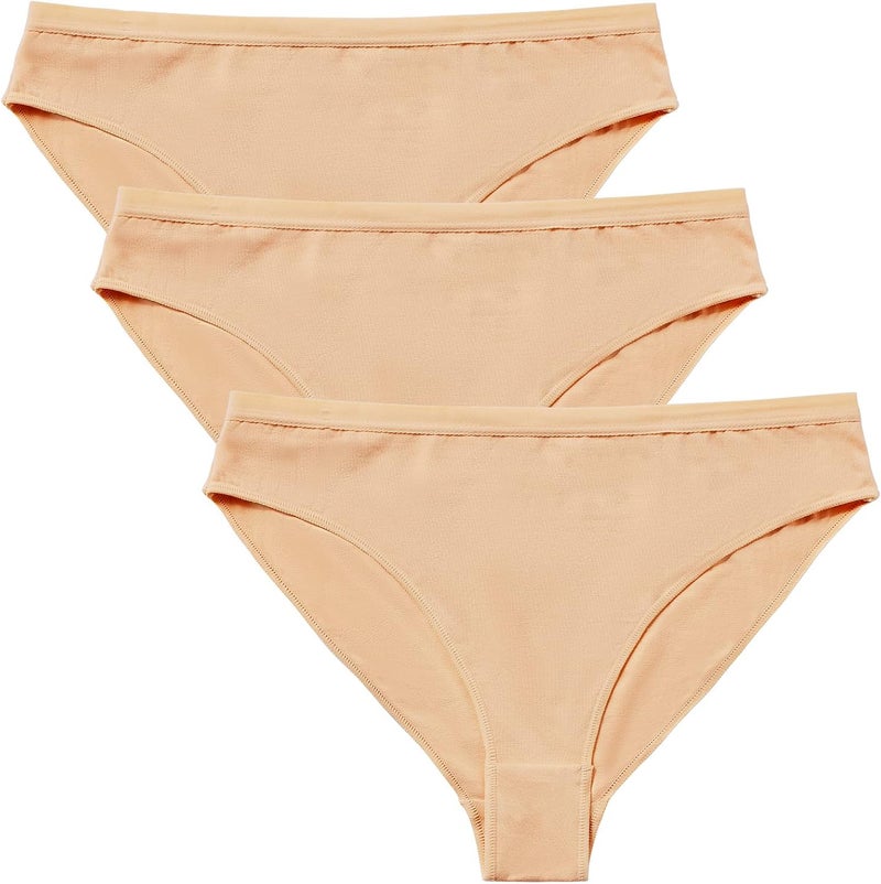 Sanstrong 3 Packs Dance Underwear High Cut Ballets Nude Dance Briefs Seamless Tan Gymnastic Underwear Short Pants For Women and Girls - Image 1